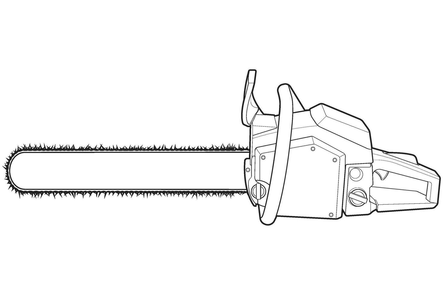 Chainsaw isolated illustration, vector line art, Chainsaw vector, petrol chain saw, modern chainsaw, chainsaw concept, line vector.