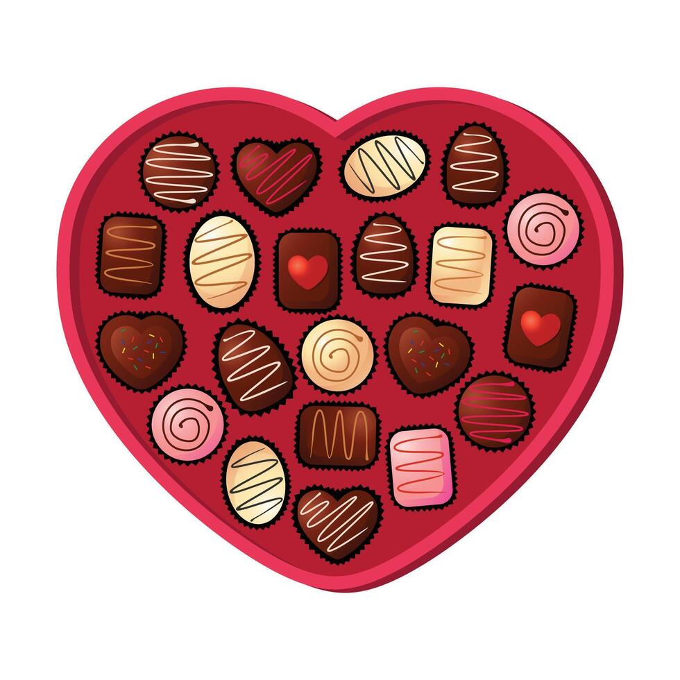 Valentine Vector icon asset of Chocolate candy in various shape and flavor in box Love shape with ribbon themes free editable for design