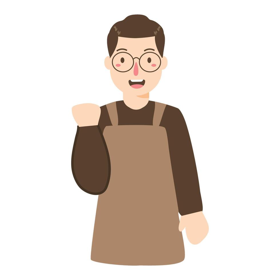confident barista in brown apron vector