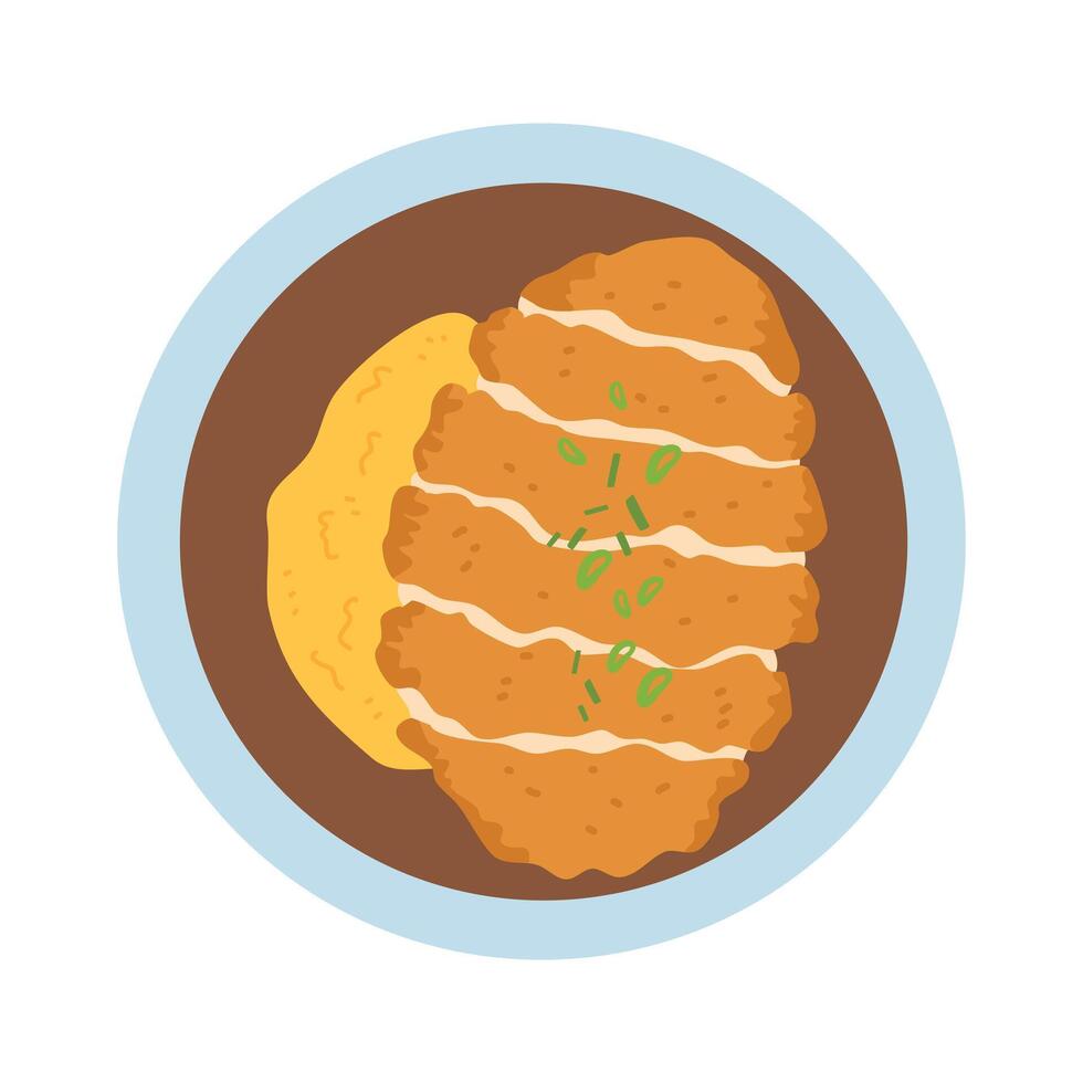 japanese food Katsu or fried pork Curry Rice with omelet put vector