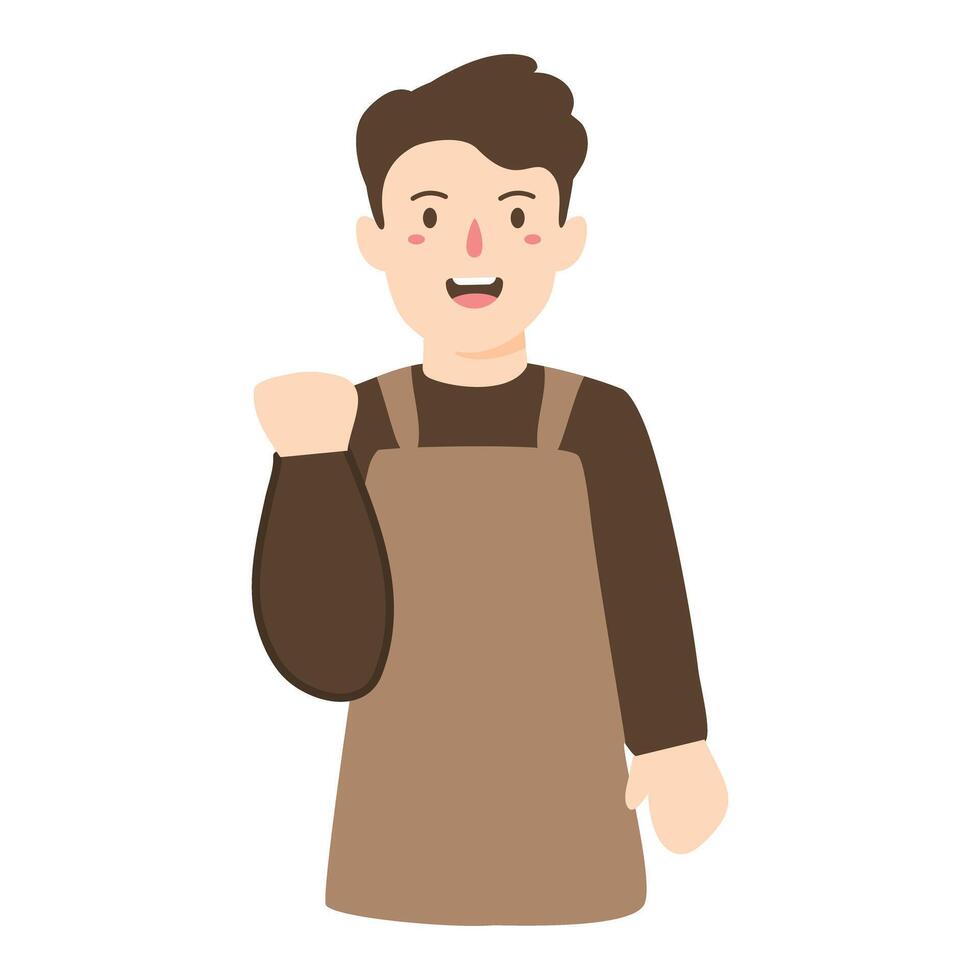 employee in apron work in coffee shop vector