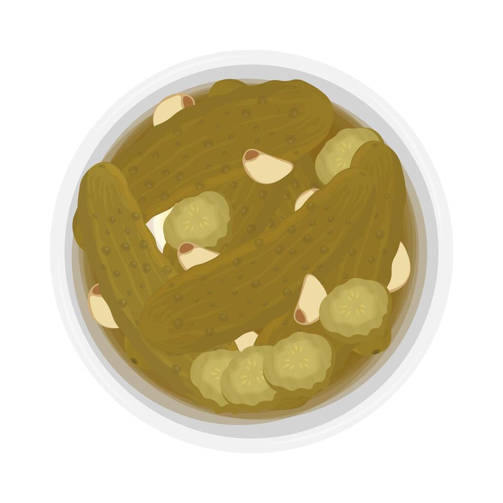 Vector illustration logo of Top view pickled cucumber in a bowl