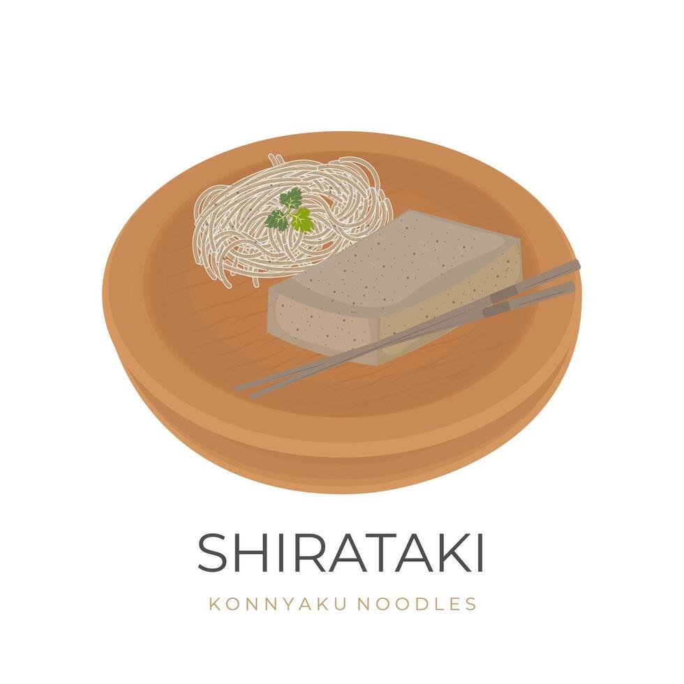 shirataki tallarines konjac y Konnyaku vector ilustración logo en un de madera cuenco