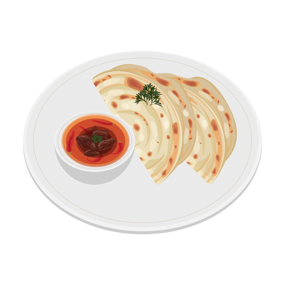 pan plano parotta paratha o Canai con curry vector ilustración logo