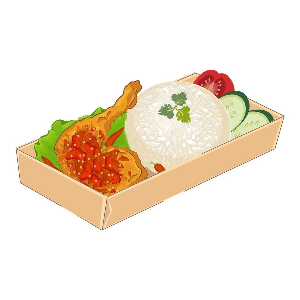Indonesian food Smashed chicken or ayam geprek in paper box vector illustration logo