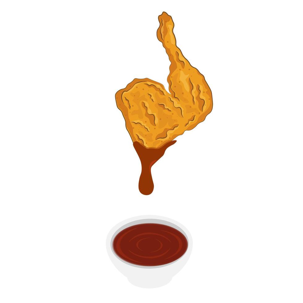 logo vector ilustración de frito pollo sumergido en salsa