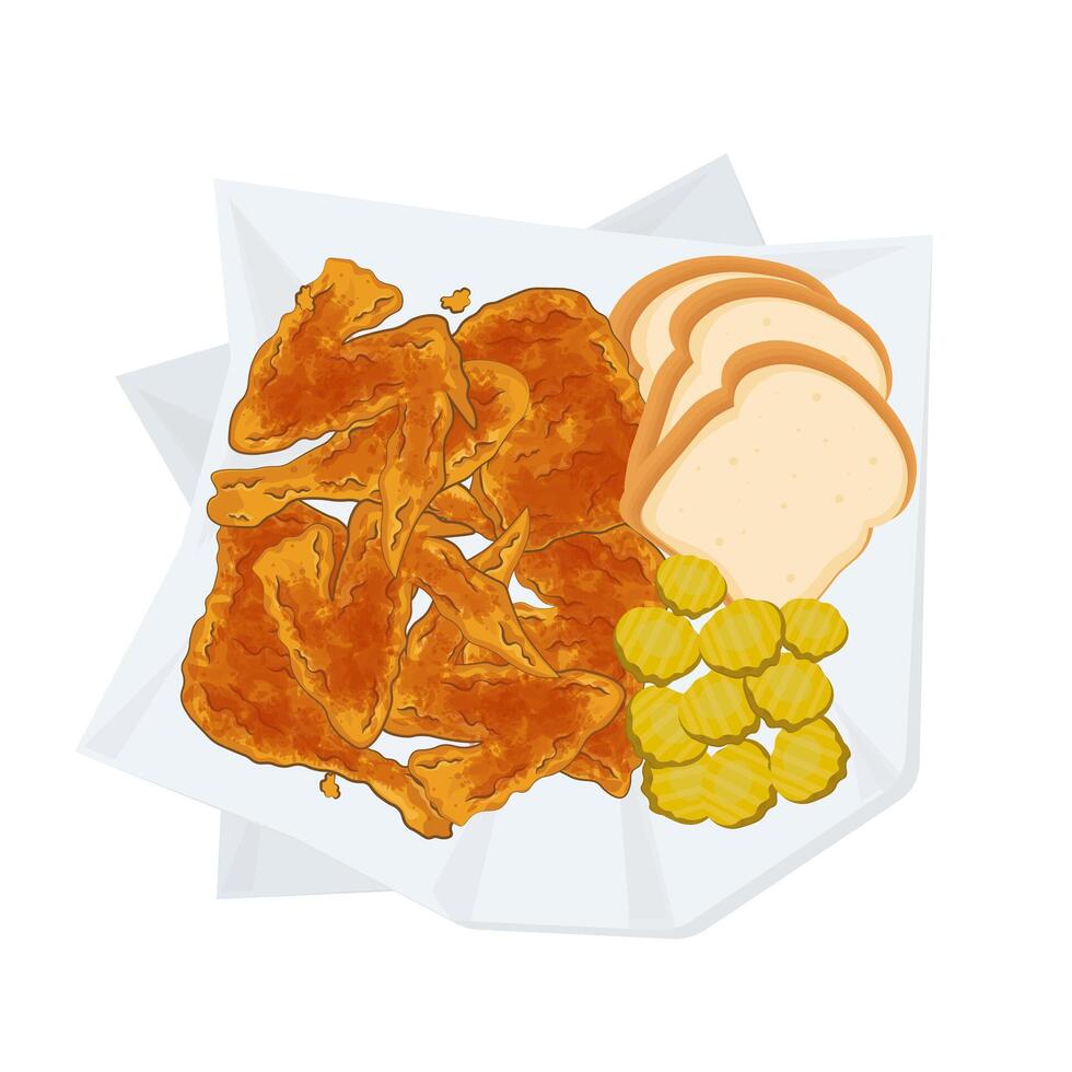 Vector illustration Nashville Hot Chicken with Bread and Pickles