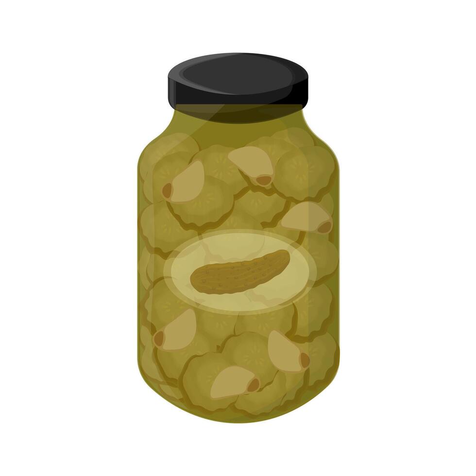 Vector illustration logo Pickled cucumber slices in a jar
