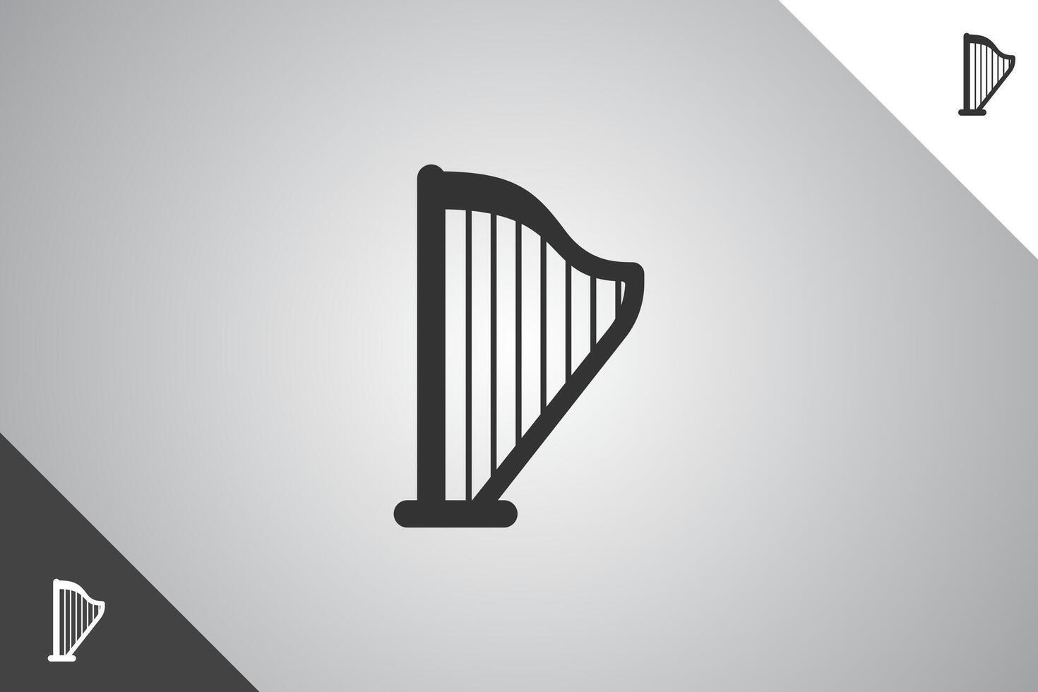 Harp logo. Minimal and modern logotype. Perfect logo for business related to band, musicians and singers industry. Isolated background. Vector eps 10.