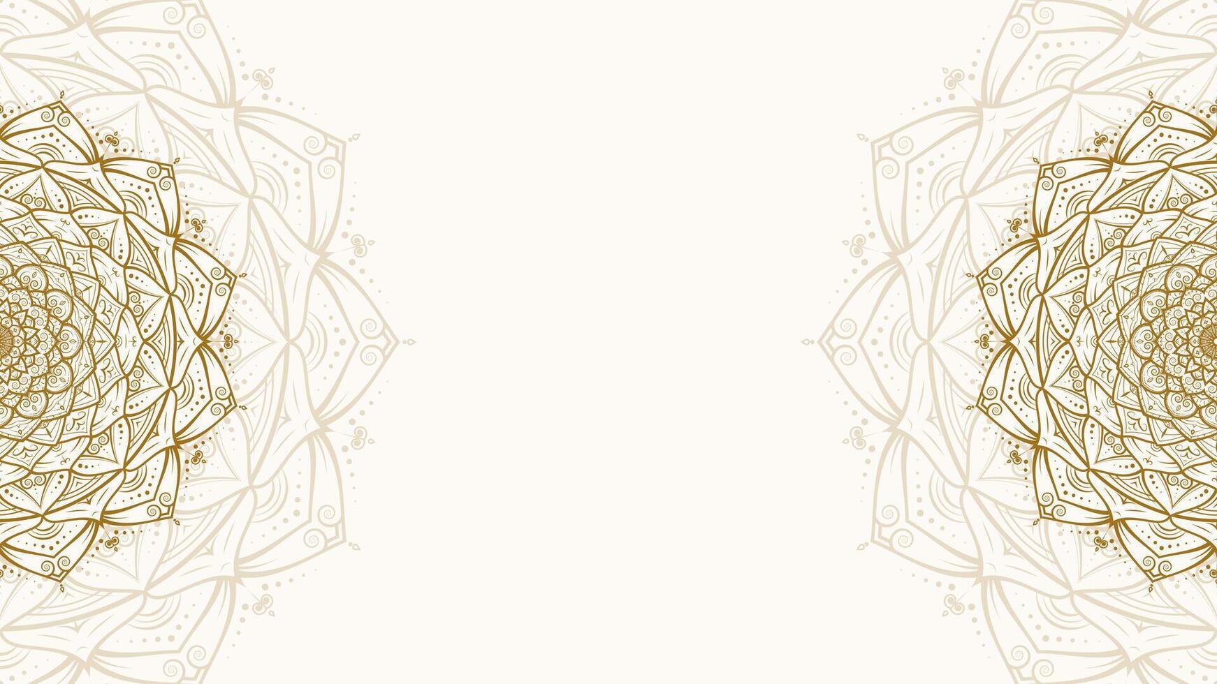 White Golden Radiance Horizontal Vector Background Decorated with Detailed Mandala Patterns