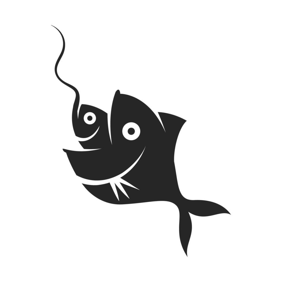 Fish eating bait icon in black and white vector