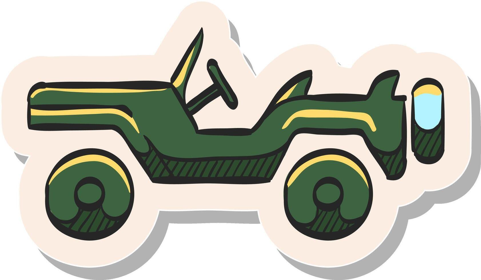 Hand drawn Military vehicle icon in sticker style vector illustration