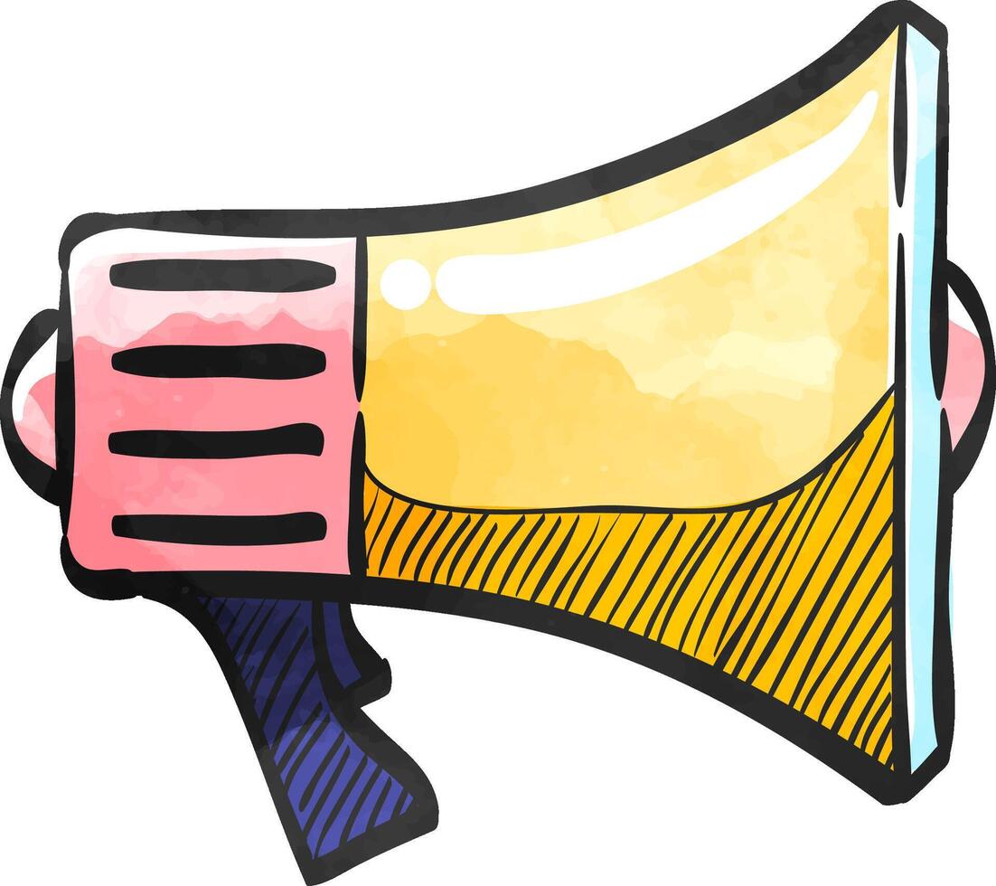 Megaphone icon in color drawing. Loudspeaker scream demonstration propaganda vector