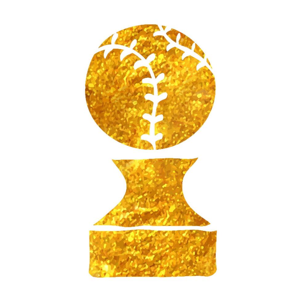Hand drawn Baseball trophy icon in gold foil texture vector illustration