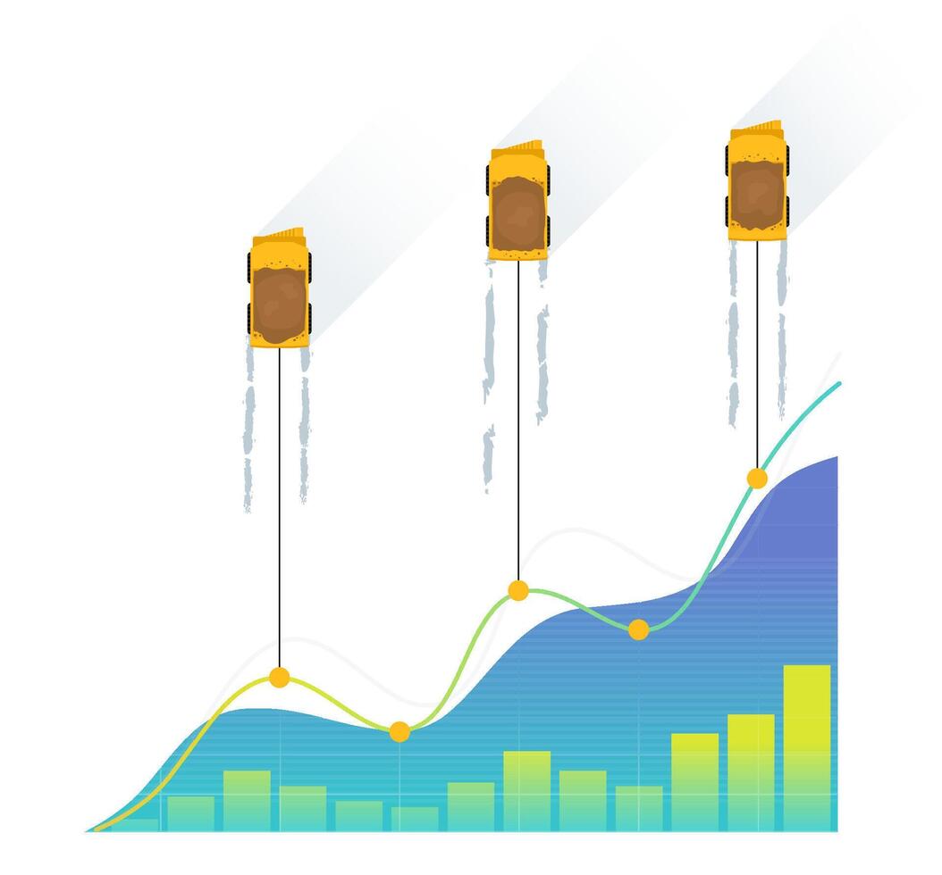 Industrial mining dump truck pulling line chart vector