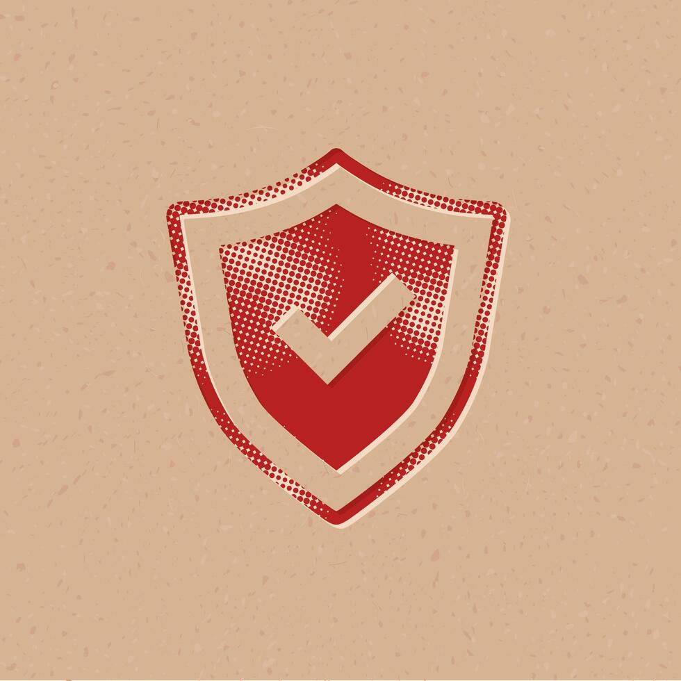 Shield halftone style icon with grunge background vector illustration