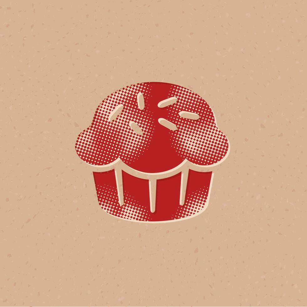 Cake halftone style icon with grunge background vector illustration