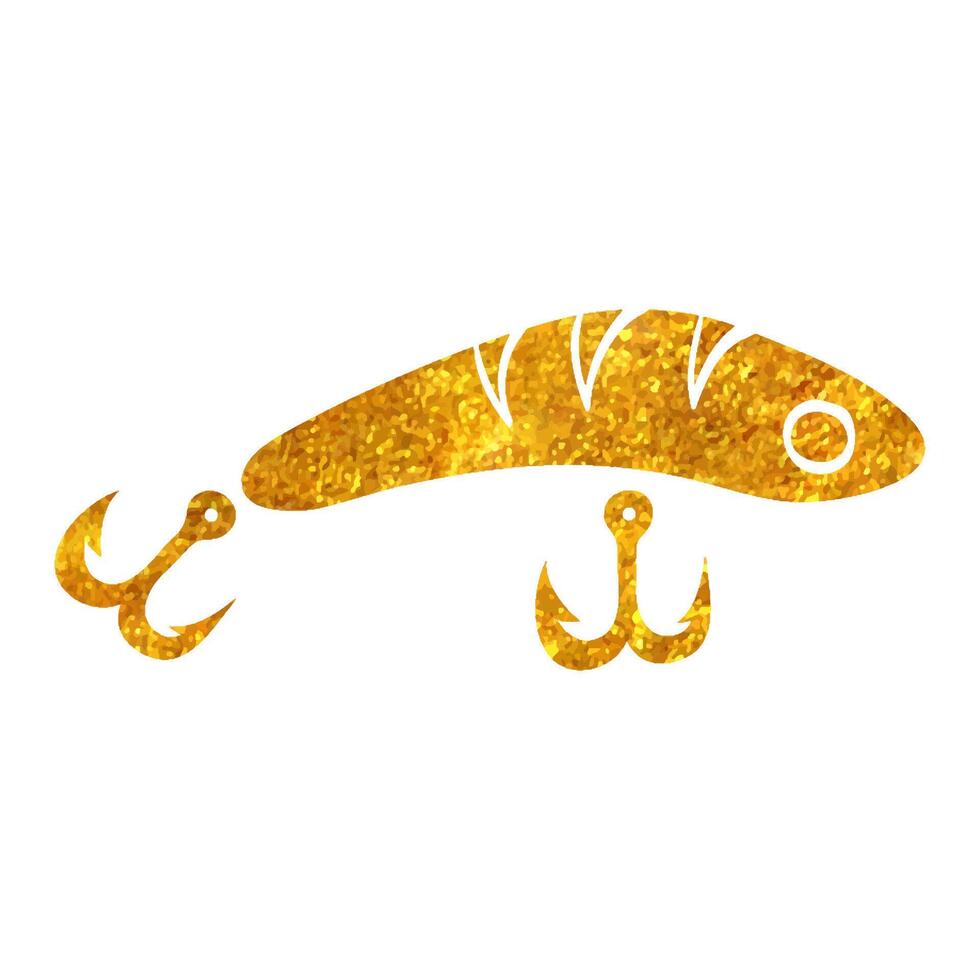 Hand drawn Fishing lure icon in gold foil texture vector illustration