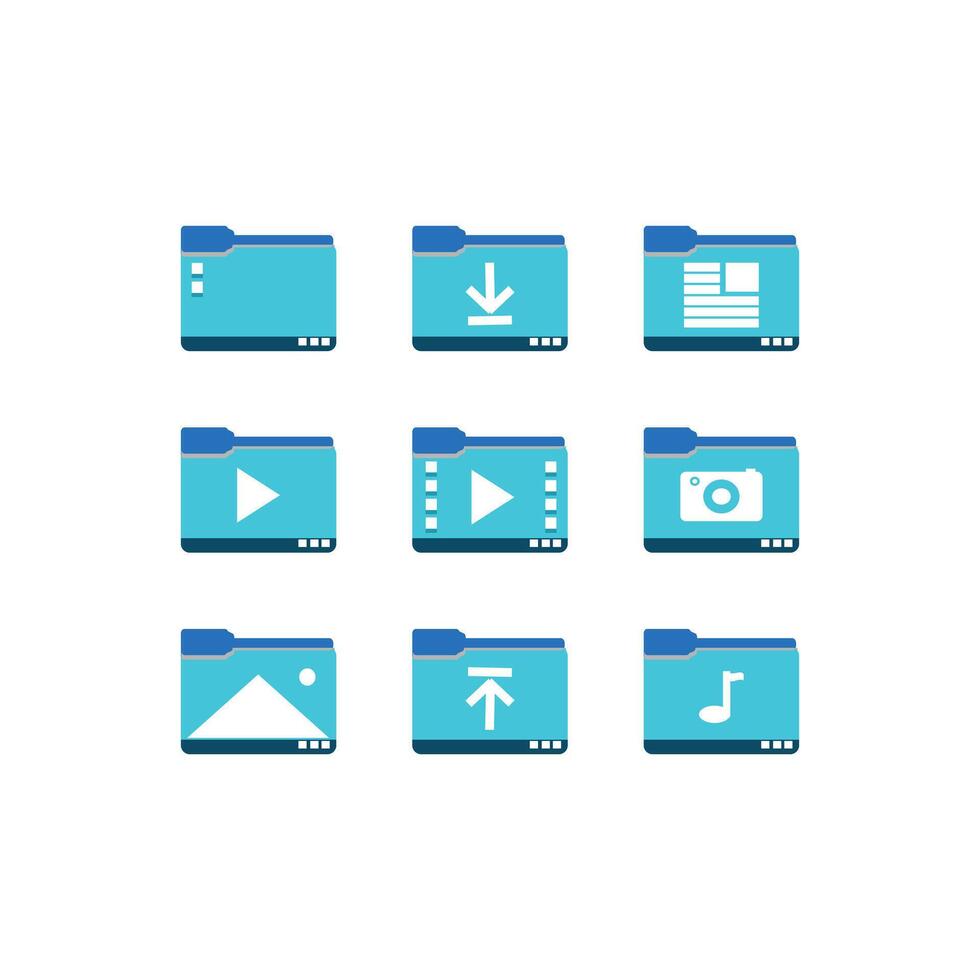 Set of media player icons in flat design style. Vector illustration. Folder design element. Collection of folder icon symbol