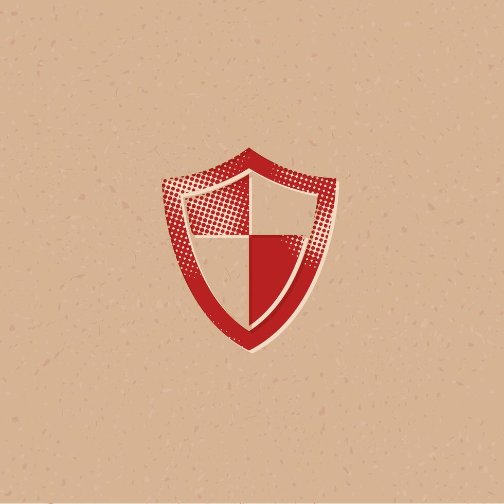 Shield halftone style icon with grunge background vector illustration