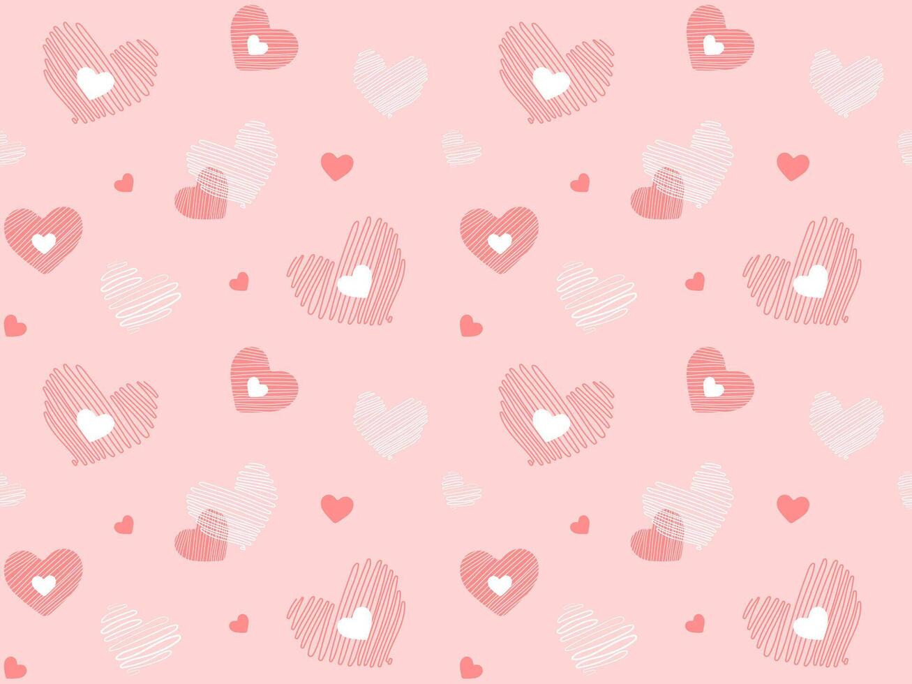 Seamles pattern with cute red and white doodle hearts on pink background vector
