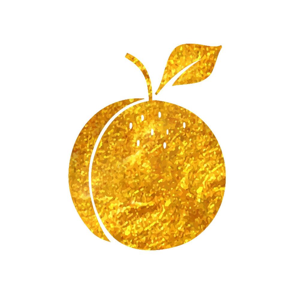Hand drawn Peach icon in gold foil texture vector illustration