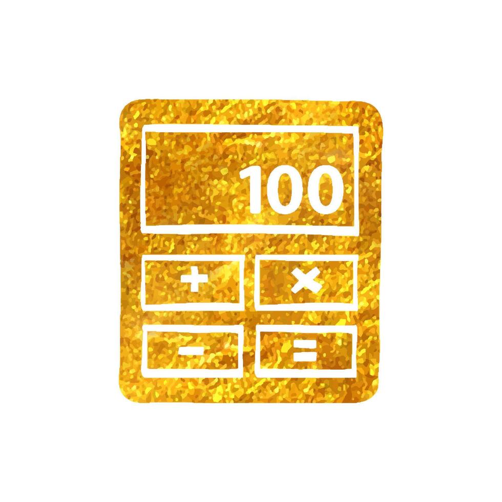 Hand drawn Calculator icon in gold foil texture vector illustration