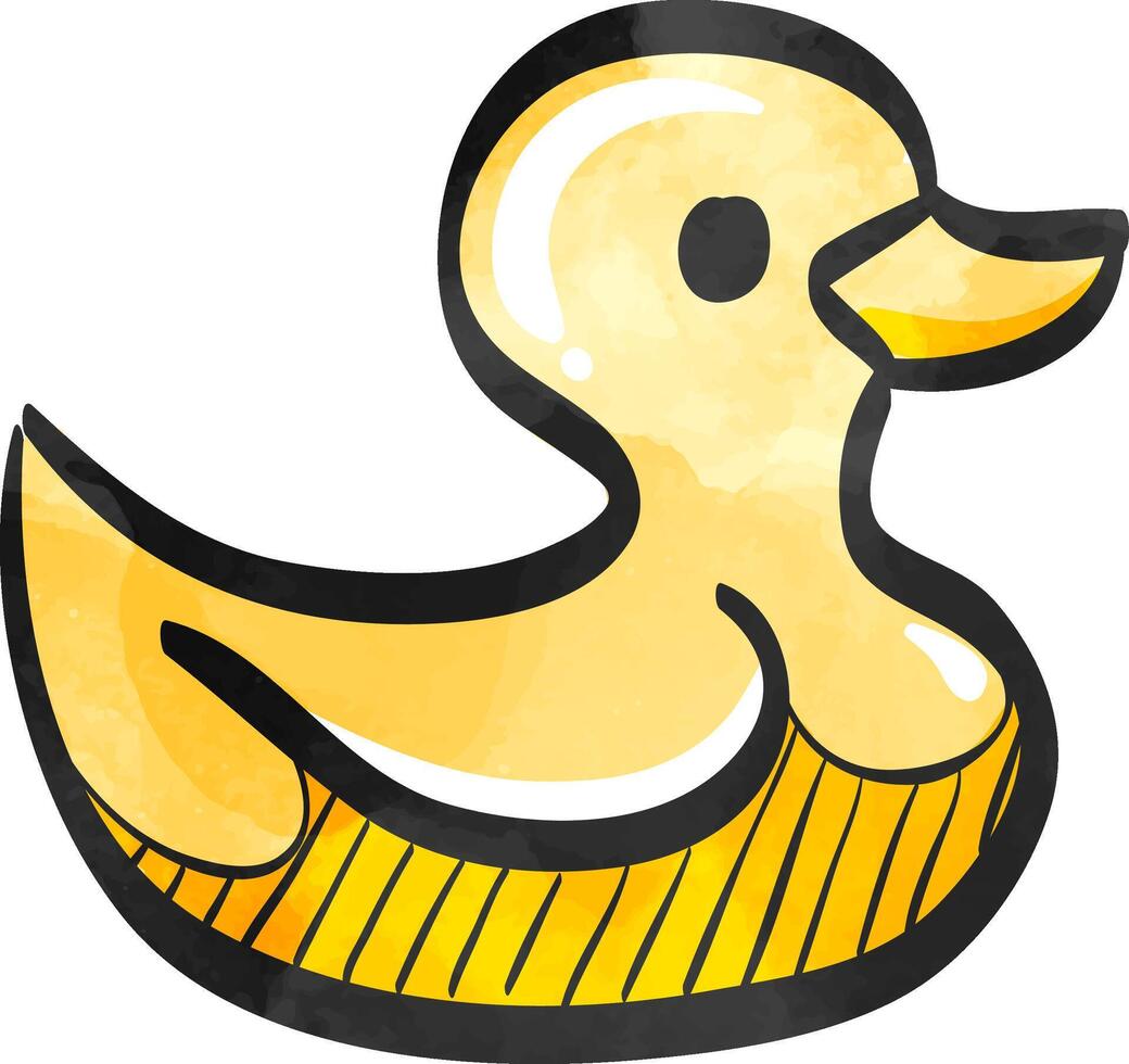 caucho Pato icono en color dibujo. niños baños animal diversión amarillo vector