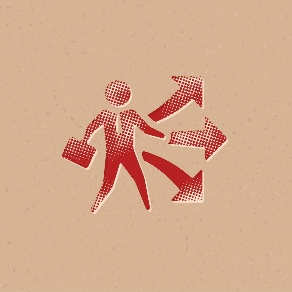 Businessman choice halftone style icon with grunge background vector illustration