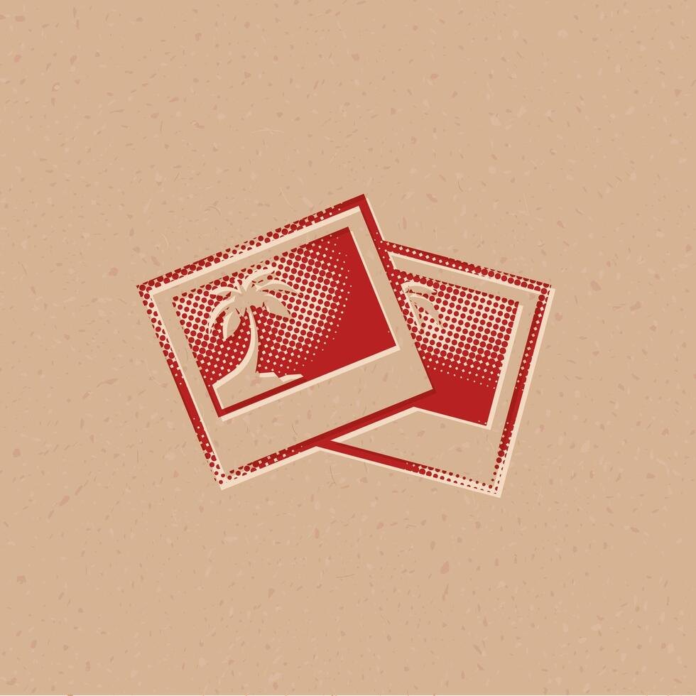 Photo frames halftone style icon with grunge background vector illustration