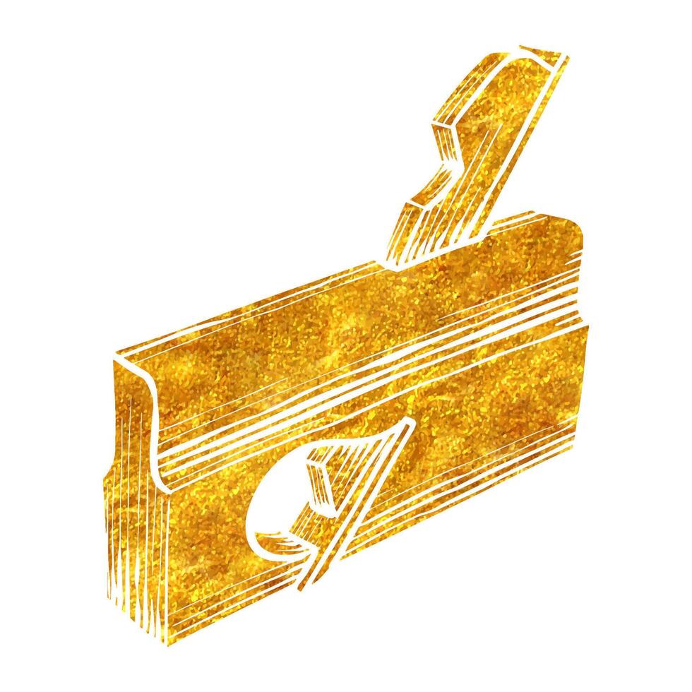 Hand drawn rabbet plane icon woodworking tool in gold foil texture vector illustration