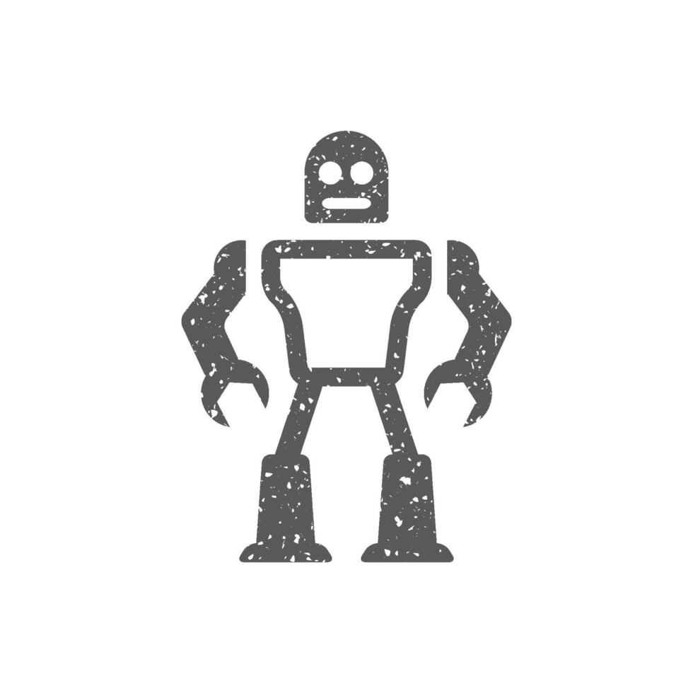 Toy robot icon in grunge texture vector illustration