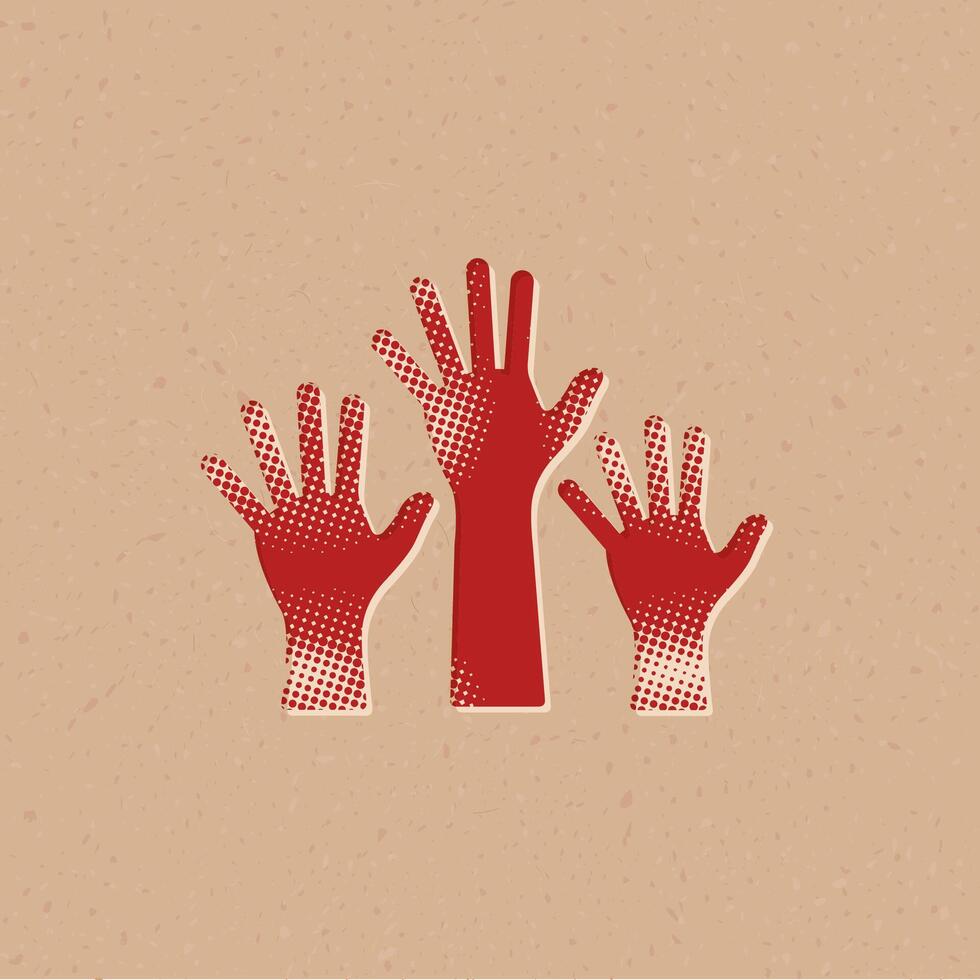 Hands halftone style icon with grunge background vector illustration