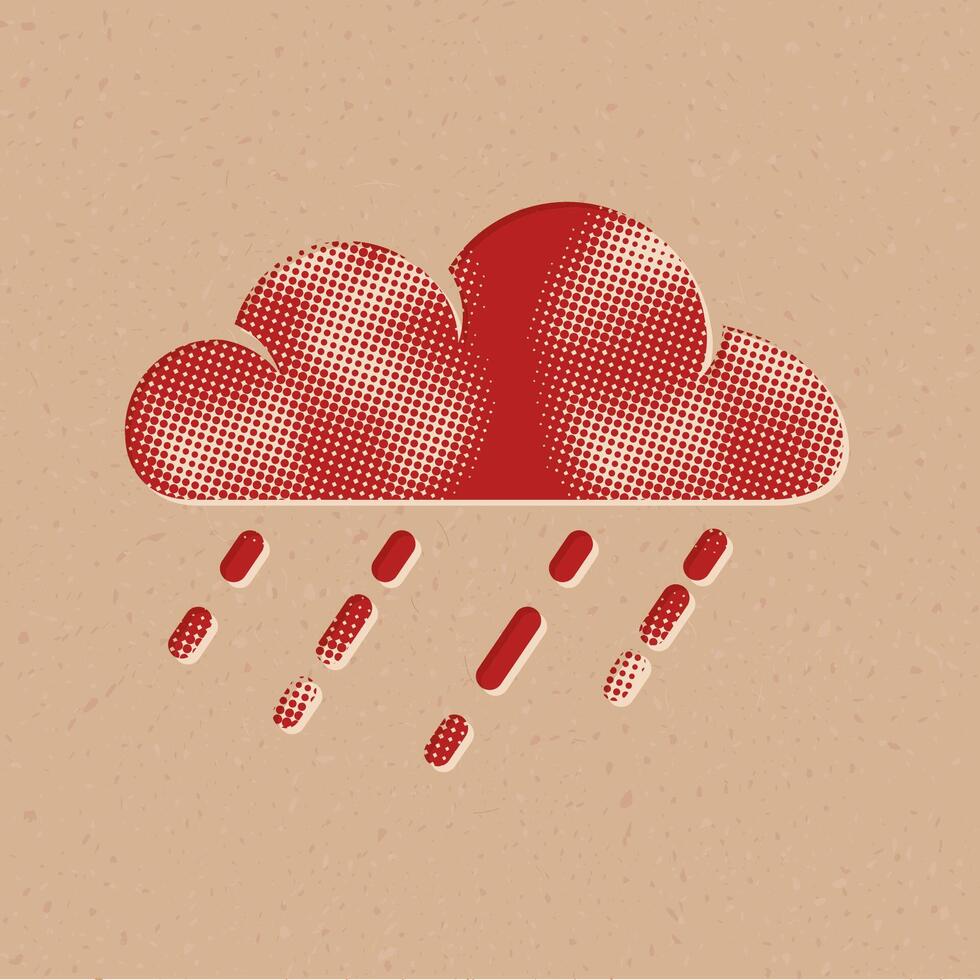 Rain cloud halftone style icon with grunge background vector illustration
