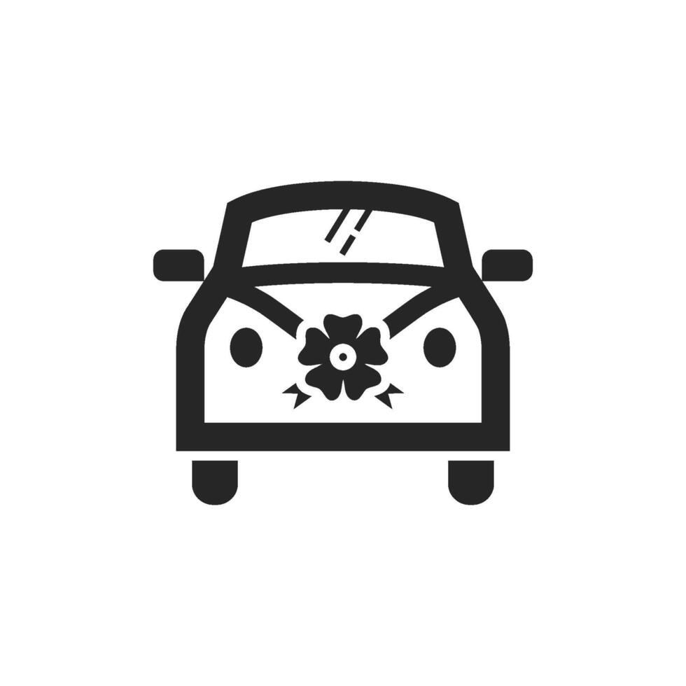 Wedding car icon in thick outline style. Black and white monochrome vector illustration.