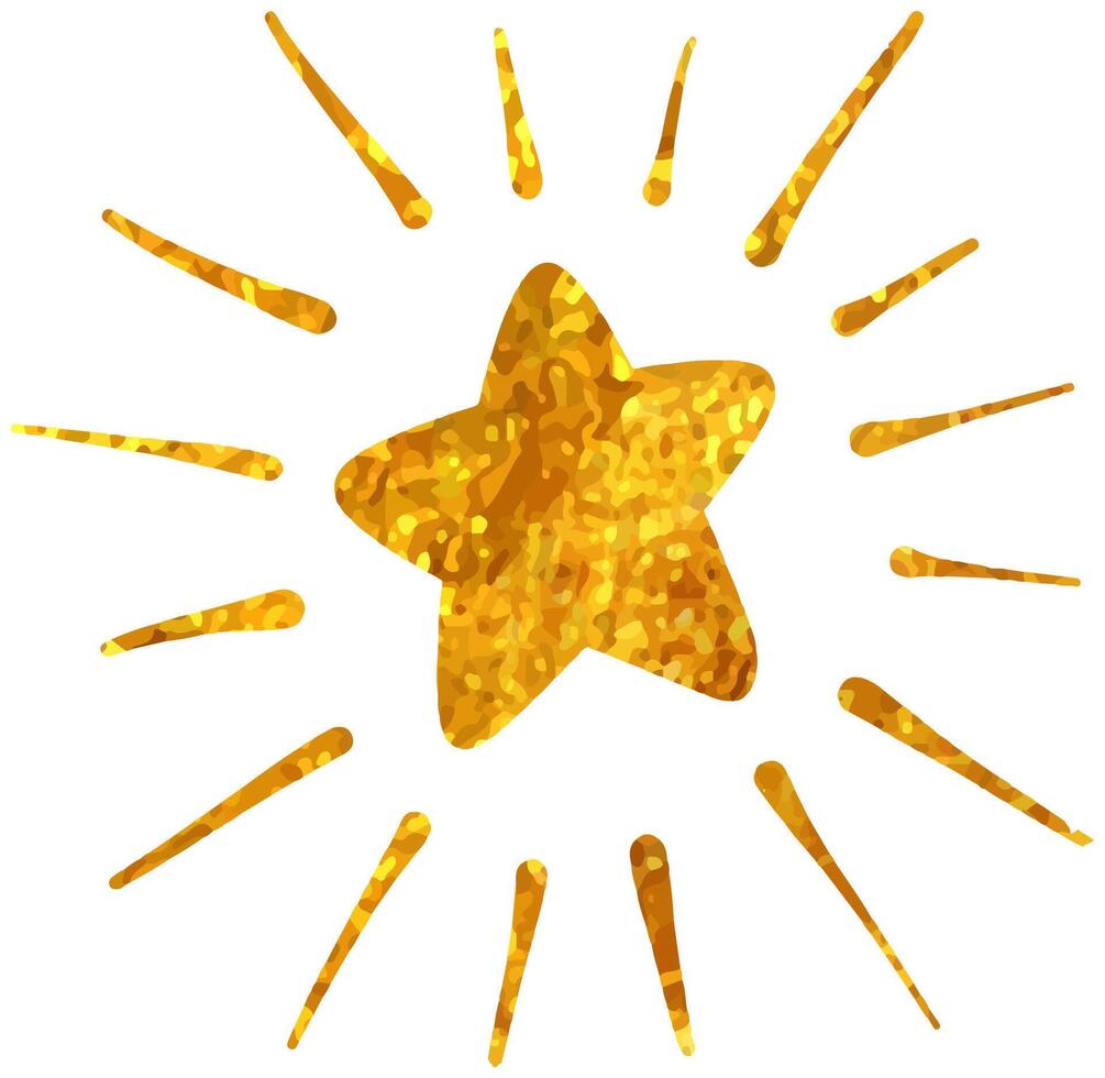 shining star icon in gold texture. hand drawn vector illustration