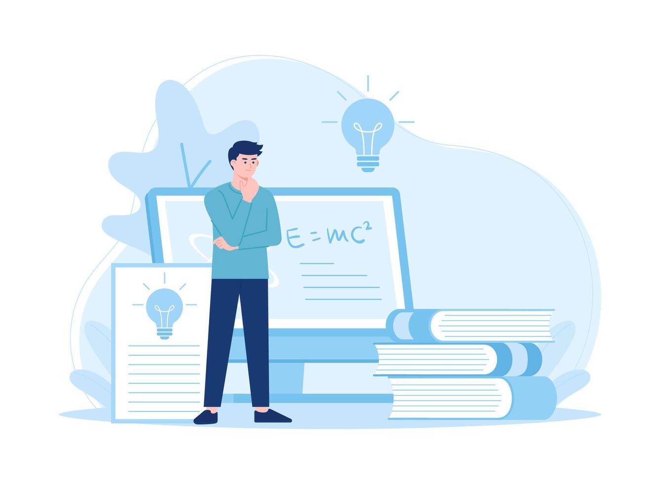 a man thinking about doing a task  concept flat illustration vector