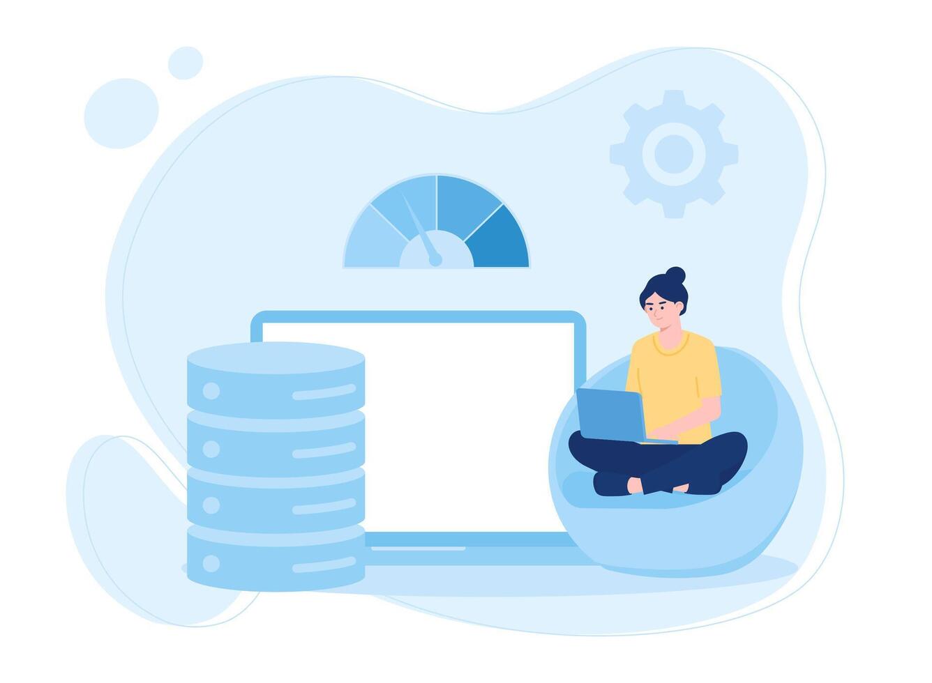 a woman analyzing databases and statistical reports concept flat illustration vector