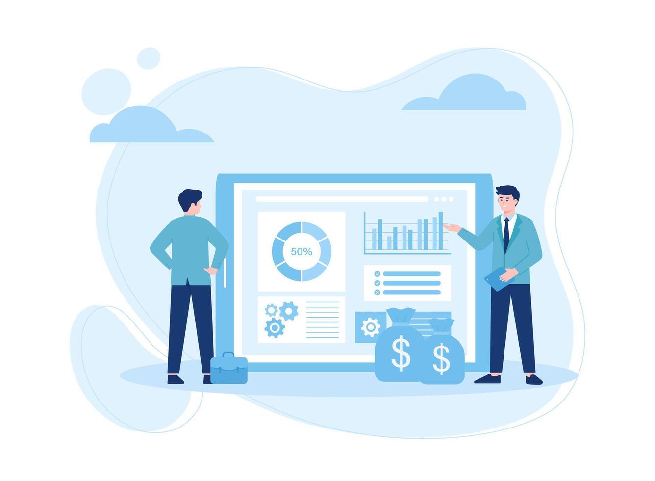 colleagues analyzing growth charts concept flat illustration vector