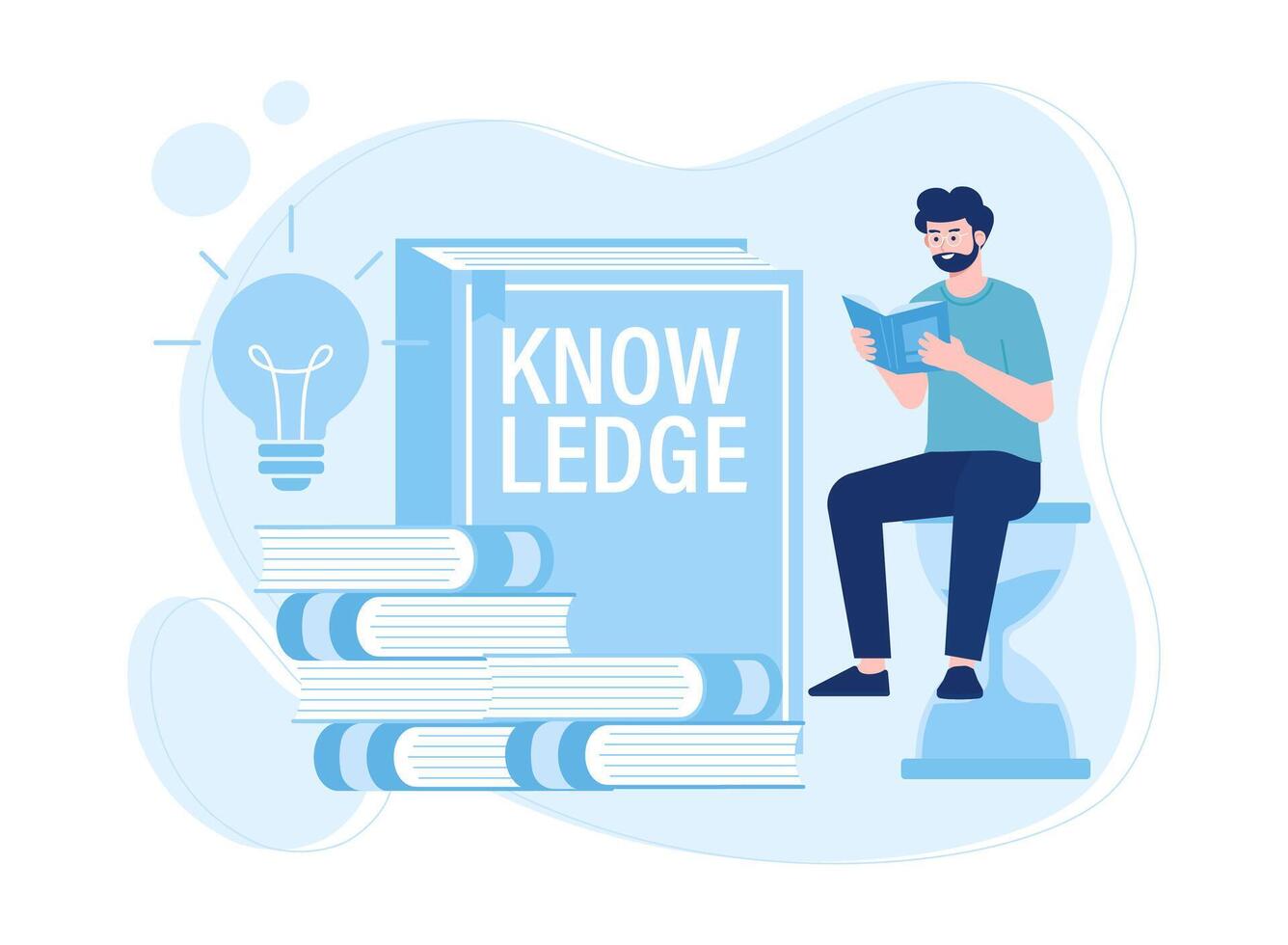 the male character is reading and searching to increase his knowledge concept flat illustration vector