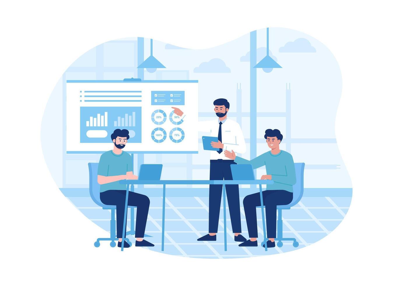 three men have a business meeting at the office concept flat illustration vector