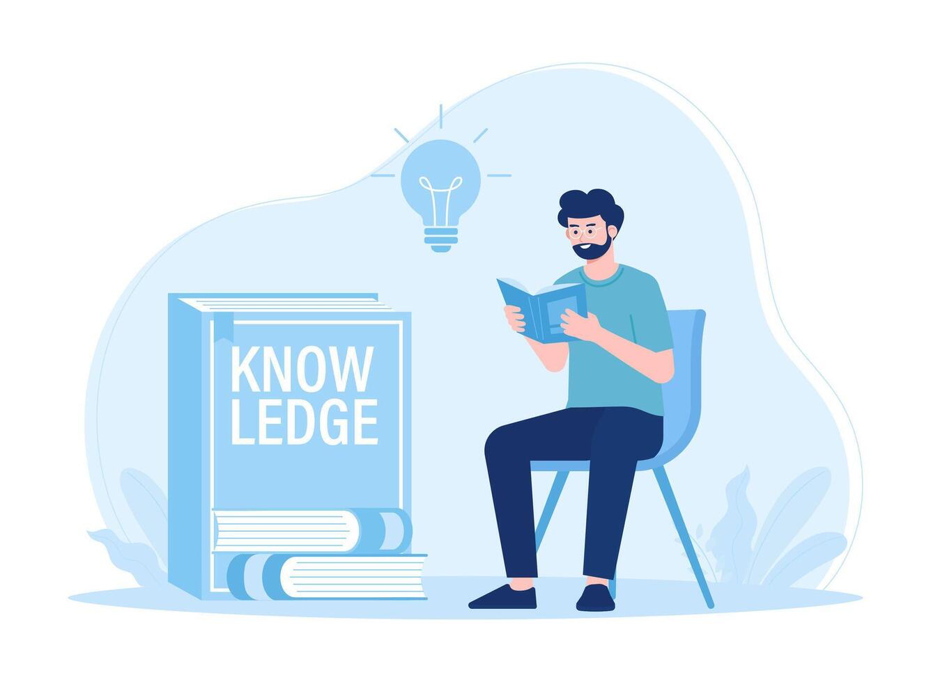 a man reading a book gains new knowledge concept flat illustration vector