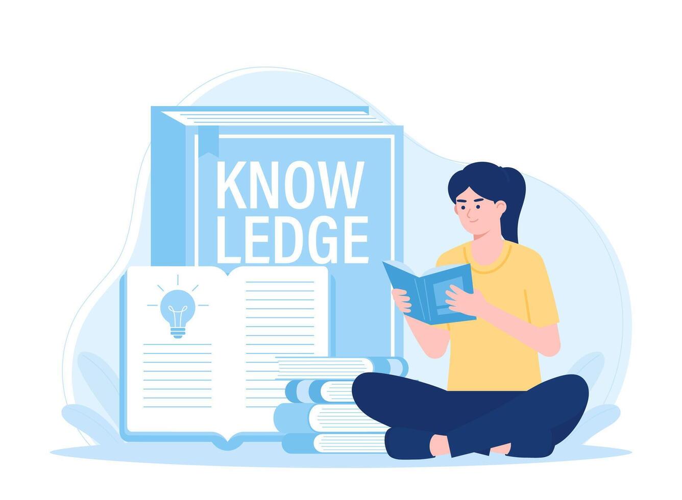 a woman is reading and searching to gain new knowledge concept flat illustration vector