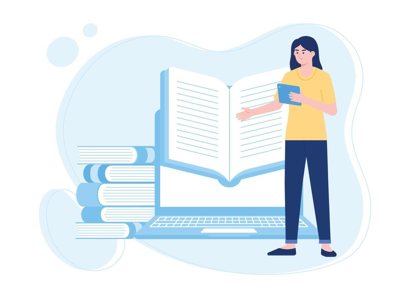 teaching online learning and teacher or tutor education concept flat illustration vector