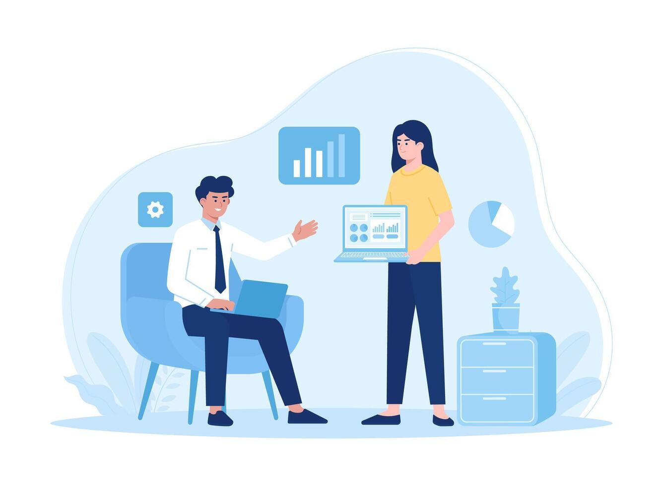 Person analyzing growth graph concept flat illustration vector