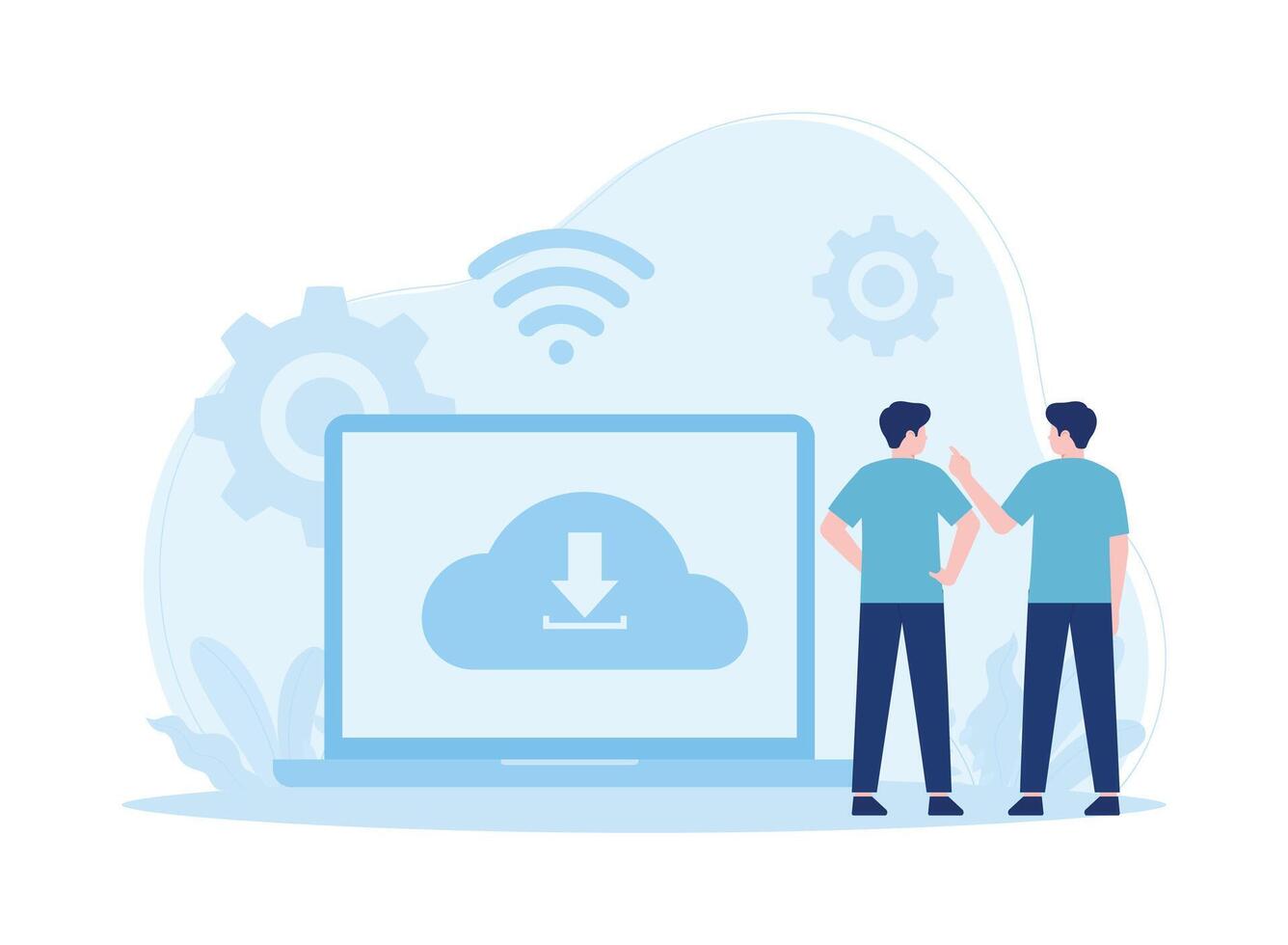 download management on the cloud concept flat illustration vector