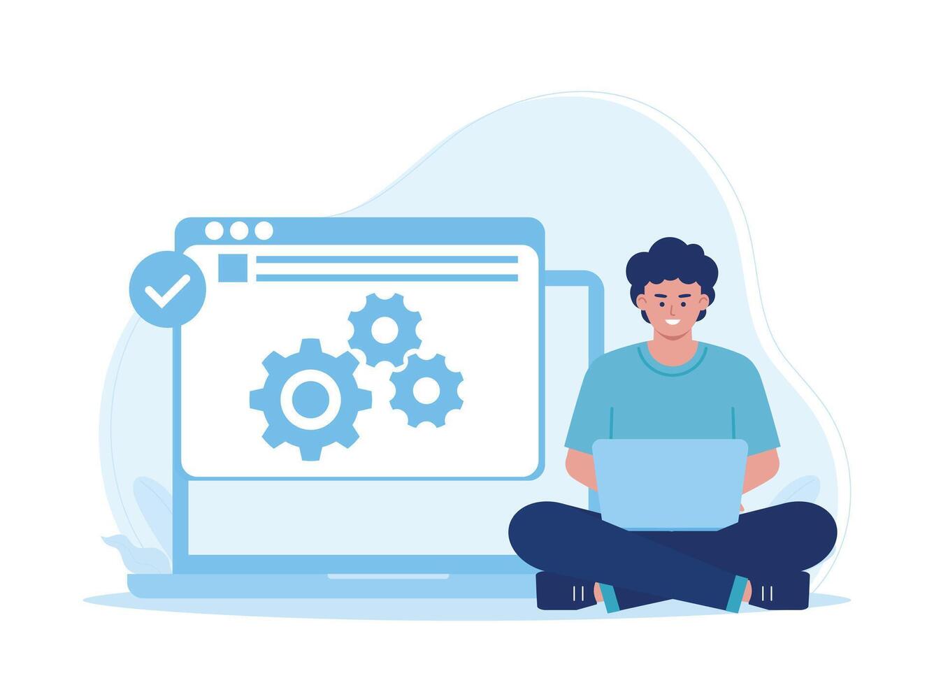 technical support that works on repairing computer hardware and software. concept flat illustration vector