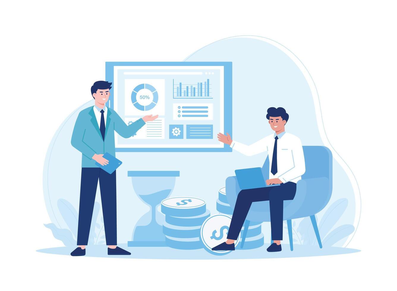 analyze the growth process of online investment concept flat illustration vector