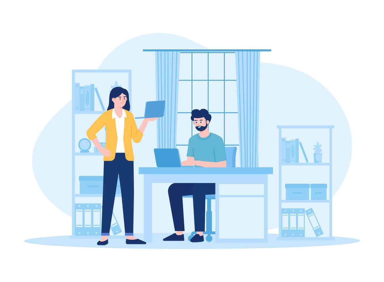 Team collaboration at work concept flat illustration vector
