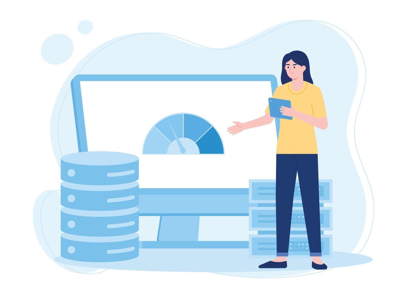 datos almacenamiento o almacenamiento indicador en el computadora pantalla concepto plano ilustración vector